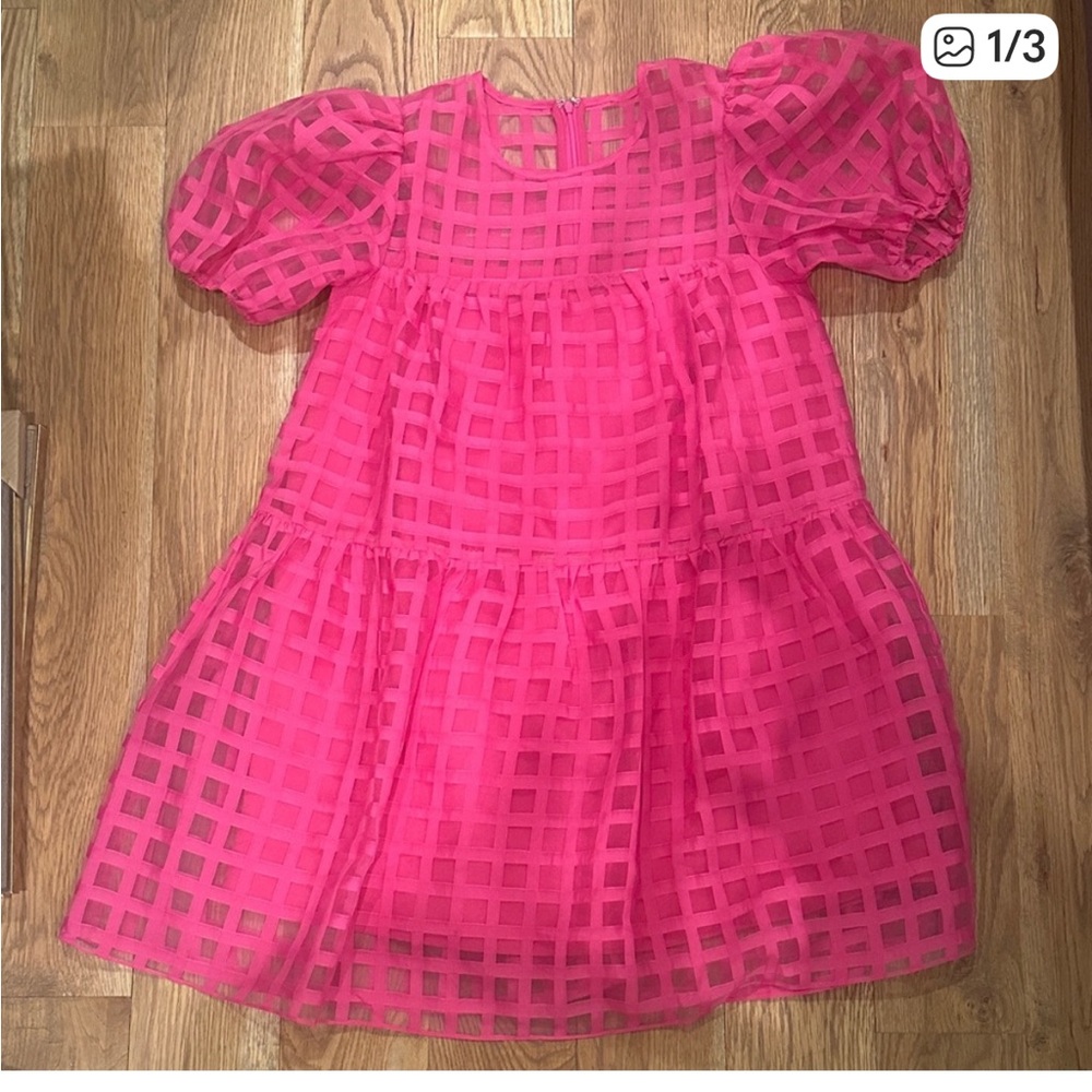 English Factory Hot Pink Puff Sleeve Check Dress - Picture 3 of 3